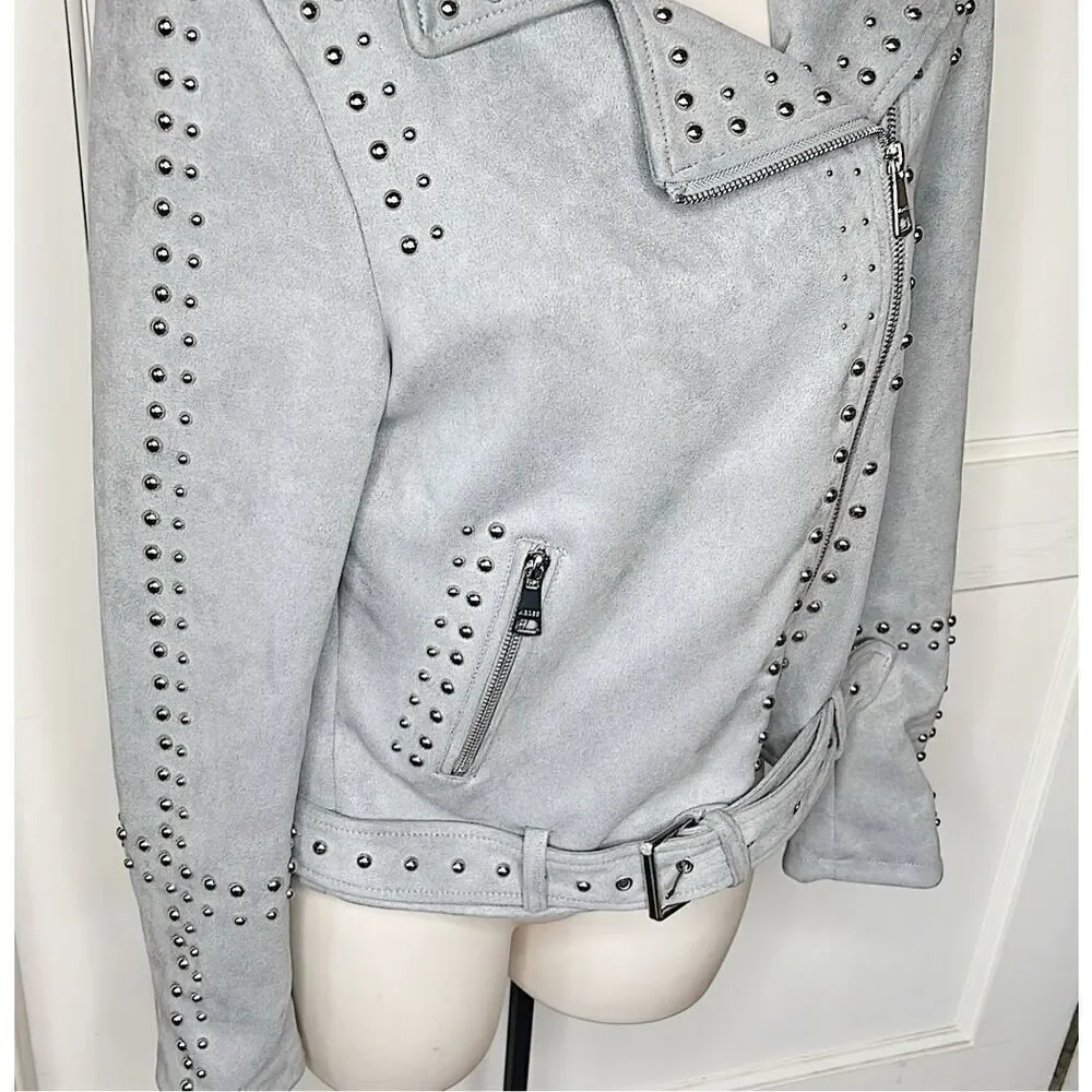 Vigoss Studded Faux Suede Moto Jacket Gray Size XSmall